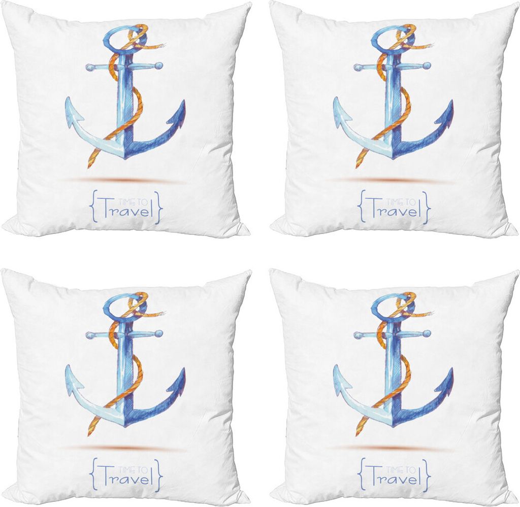 ABAKUHAUS Anker Kissenbezug Set (4 Stück), Classic Sail Rope Emblem, Moderner Doppelseitiger Digitaldruck, 40 cm x 40 cm, Blau, Weiß, Braun