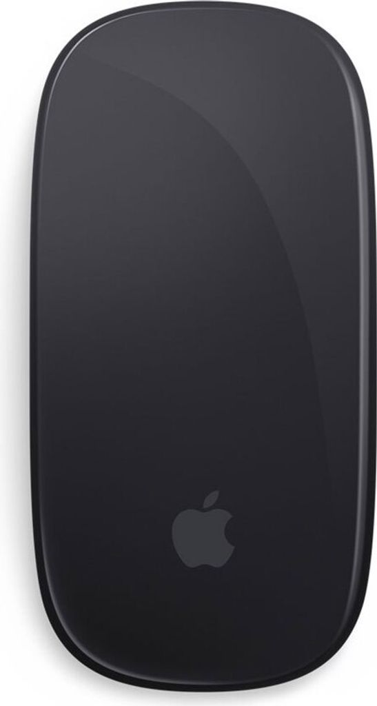 A top-down view of a black Apple Magic Mouse 2 on a white background.