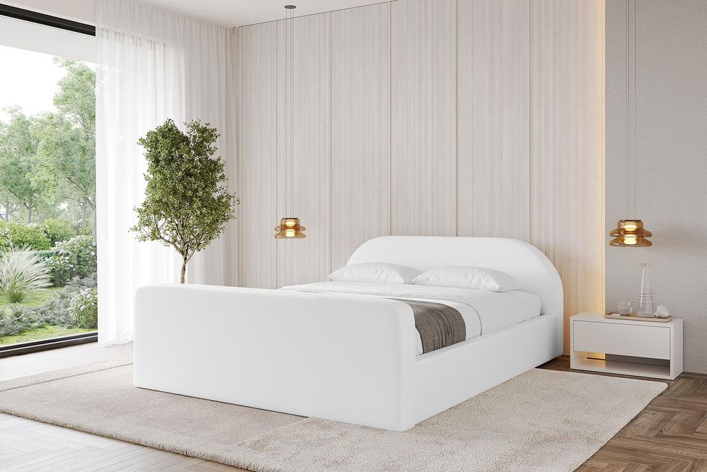 ALTDECOR Polsterbett mit Bettkasten - TIVON-Z-v1 - 200x200 Weiß Kunstleder - Bett mit Kopfteil und Fußteil, Boxbett ohne Matratze, Doppelbett mit...