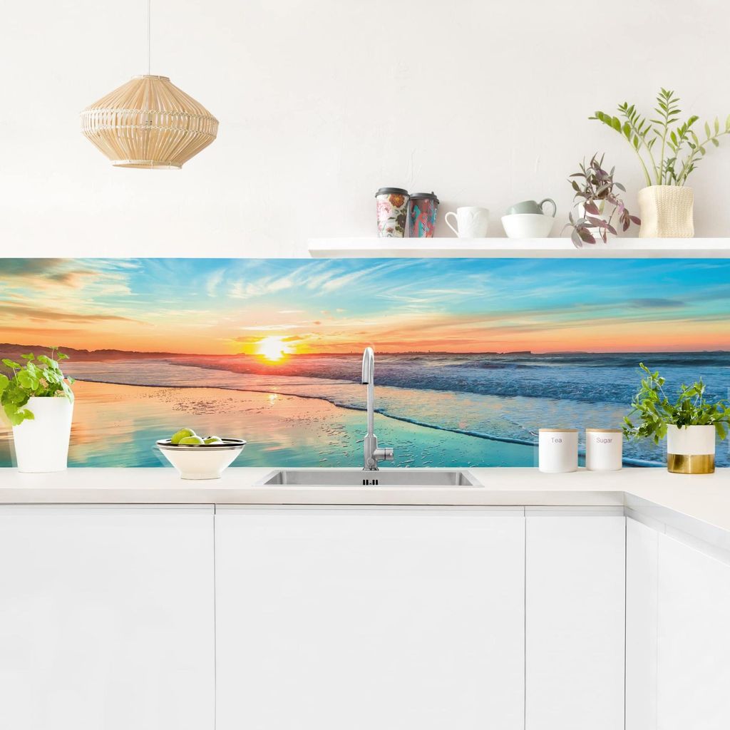 Küchenrückwand Strand selbstklebend - 0.65 mm Wandpaneel wasserfest Design türkis Motiv Spritzschutz fugenlos