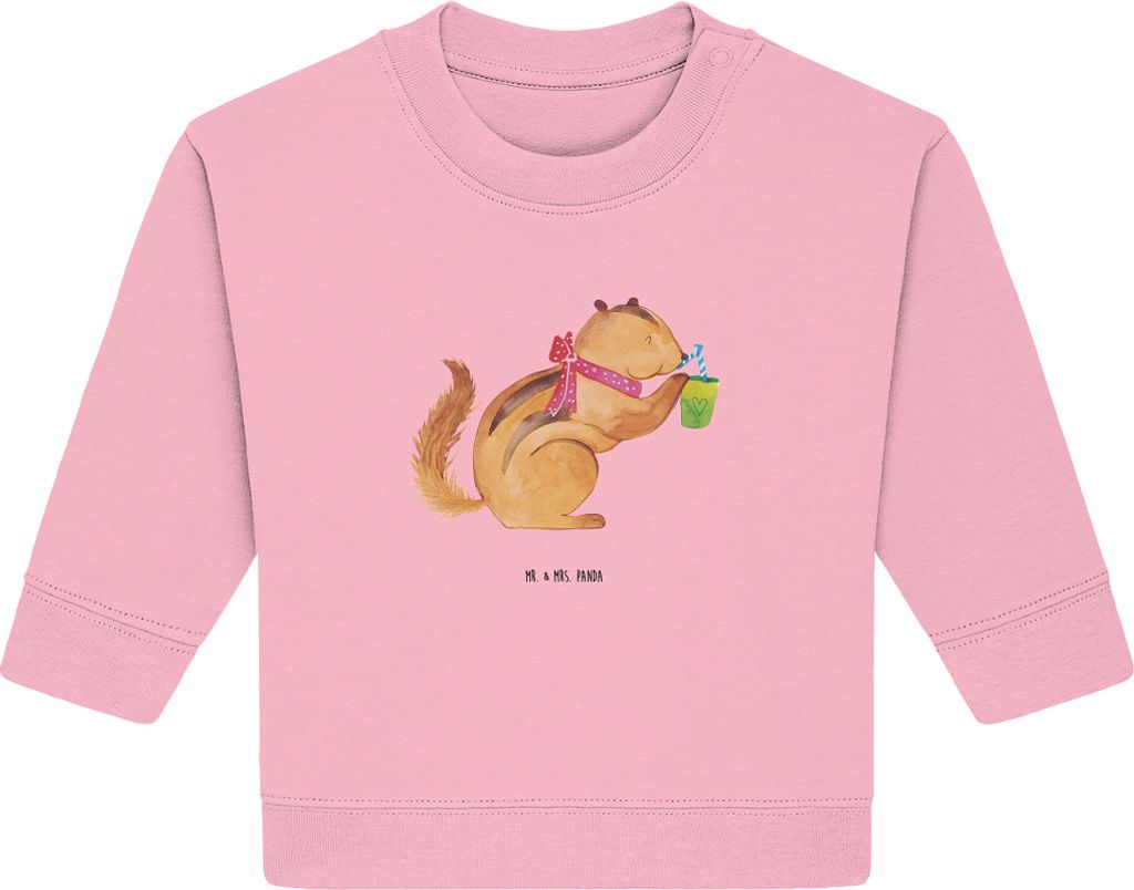 Mr. & Mrs. Panda Organic Baby Pullover Eichhörnchen Smoothie 6. - 12. Monat - Baumwolle Pink - Geschenk, Lustige Sprüche, Green Smoothies, Abnehm...