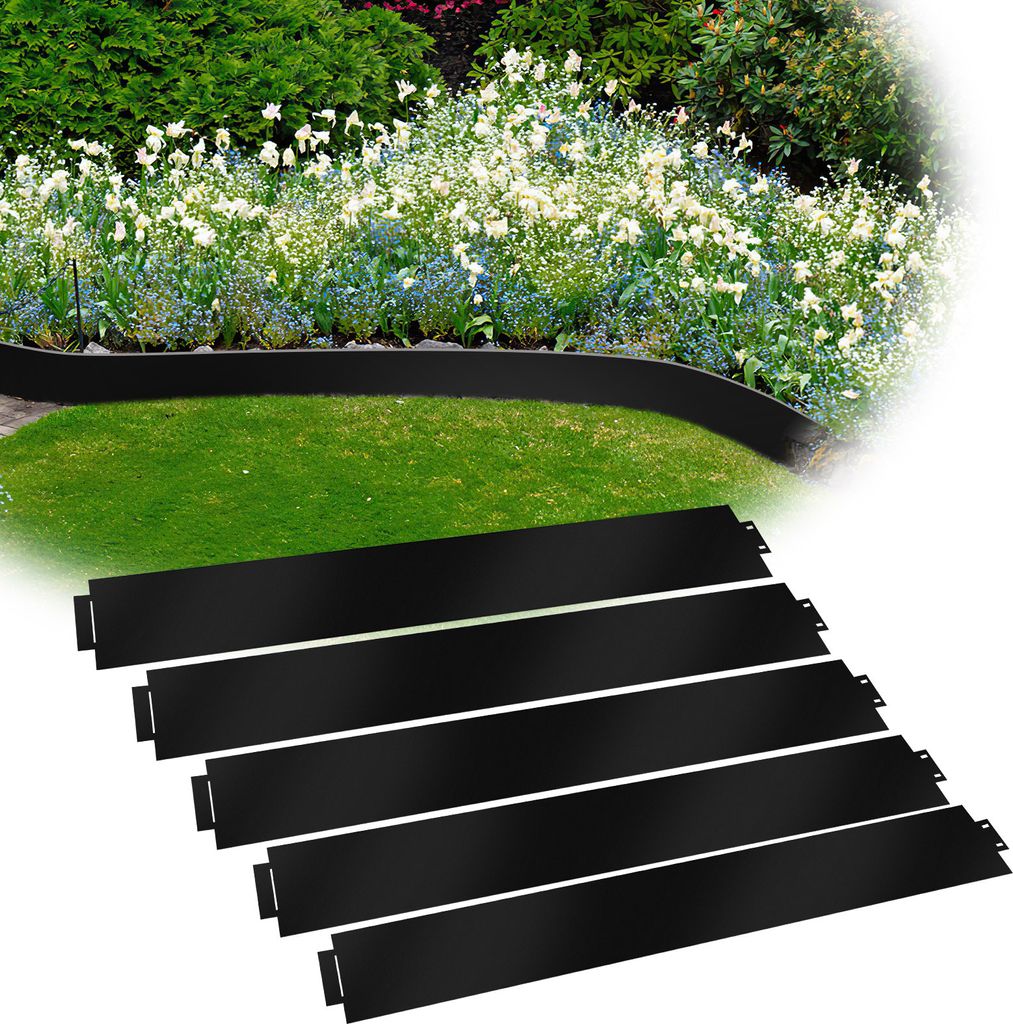 Aopunly Rasenkante Metall Beeteinfassung Beetumrandung Mähkante Palisade Beetrand Schwarz 100x15cm 25m