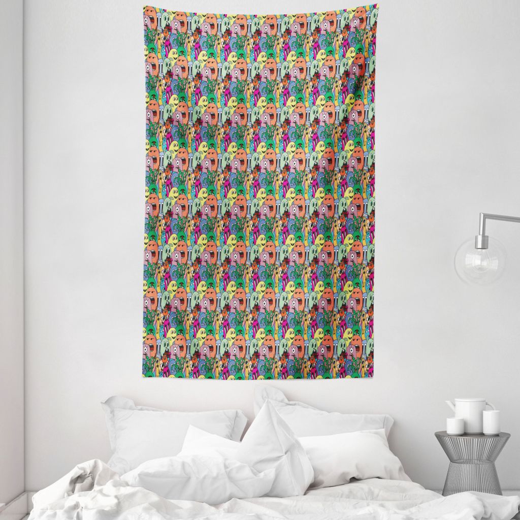 ABAKUHAUS Verrückt Wandteppich und Tagesdecke, Cartoon Monster Childish aus Weiches Mikrofaser Stoff Waschbar ohne Verblassen Digitaldruck, 140 x ...