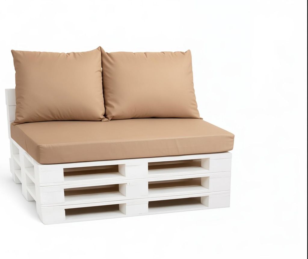 Palettenkissen Set 120 x 80 x 10 cm + 2 x 50 x 40 cm – Sitz- & Rückenkissen, abnehmbare Bezüge, Outdoor geeignet, 3-teilig,Beige