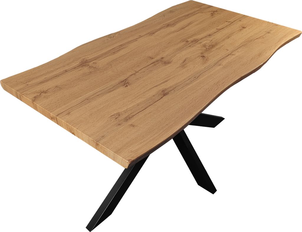 Esstisch Josy | 140 x 80 cm | Holz Nussbaum-Optik | Spider-Gestell Metall schwarz | 40 mm Tischplatte mit Baumkante | Tisch für Esszimmer & Küche