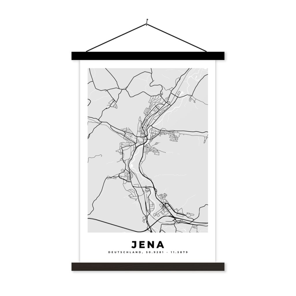 MuchoWow Textilposter Stadtplan - Deutschland - Karte - Jena 60x90 cm mit schwarzem Rahmen - Poster Wohnzimmer