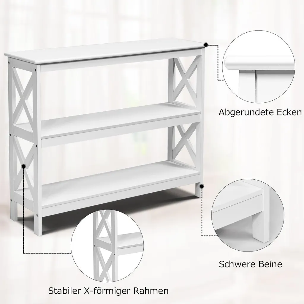 Table console industrielle blanche 100 cm avec étagère de rangement basse - 4