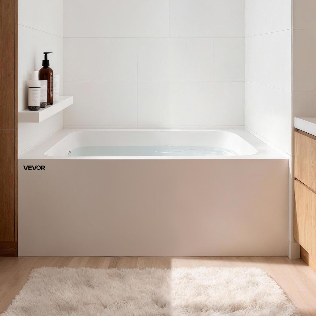 VEVOR Rechteckige Nischenbadewanne (1219 x 762 x 508 mm), Moderne Badewanne aus Doppelwandiger Acrylkonstruktion mit Ablauf und Überlauf links, In...