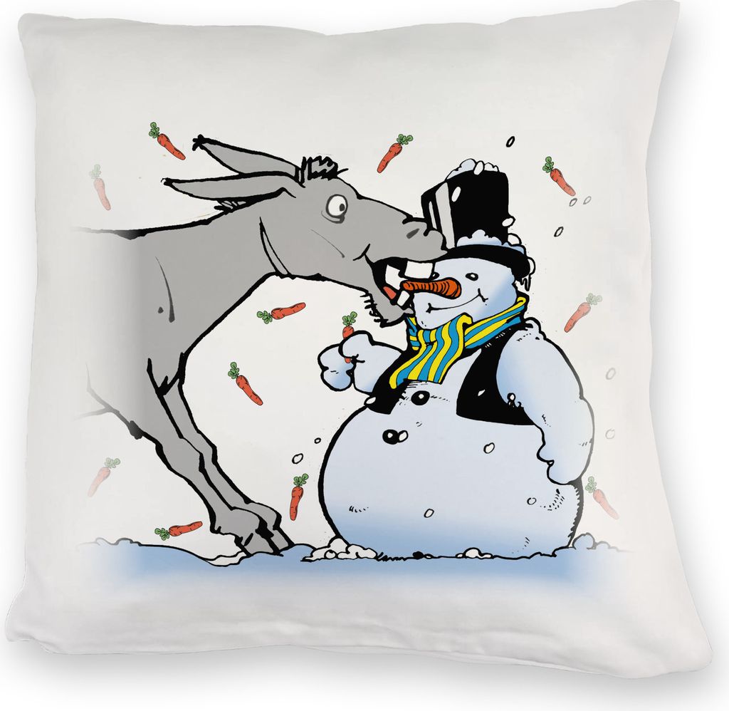 Kuschelkissen Schneemann & Esel - Weihnachtsdeko mit Humor