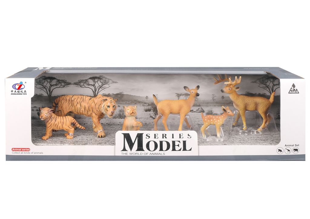 Set Modell Tierwelt Familie von Tigern und Hirschen, 6 Tiere