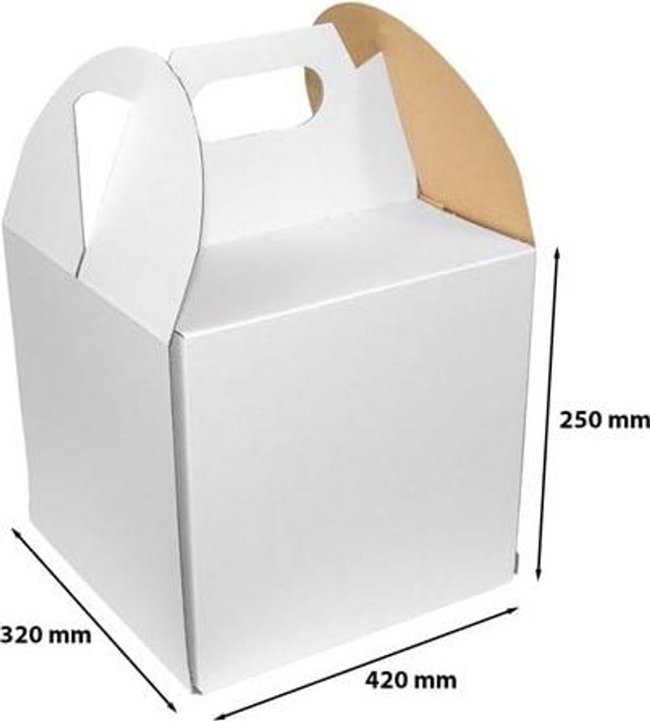 Kartonbox für Kuchen 42 x 32 x 25 cm, weiß, mit Griff
