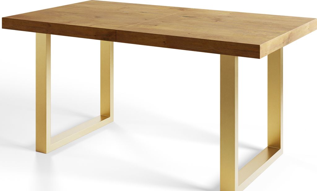 Alpi Moebel, Rechteckig Esstisch Loft-U, Ausziehbarer Tish 180-280x90x77 cm, Lancelot mit Gold Metallbeinen