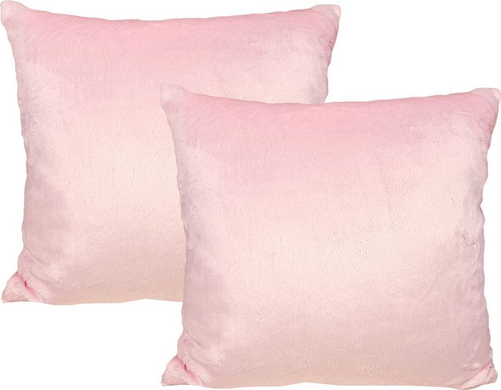 JACK 2er Set Teddy Flausch Kissenhülle Kissenbezug Dekokissen flauschig kuschlig weich, Farbe:Rosa, Größe:50 x 50 cm