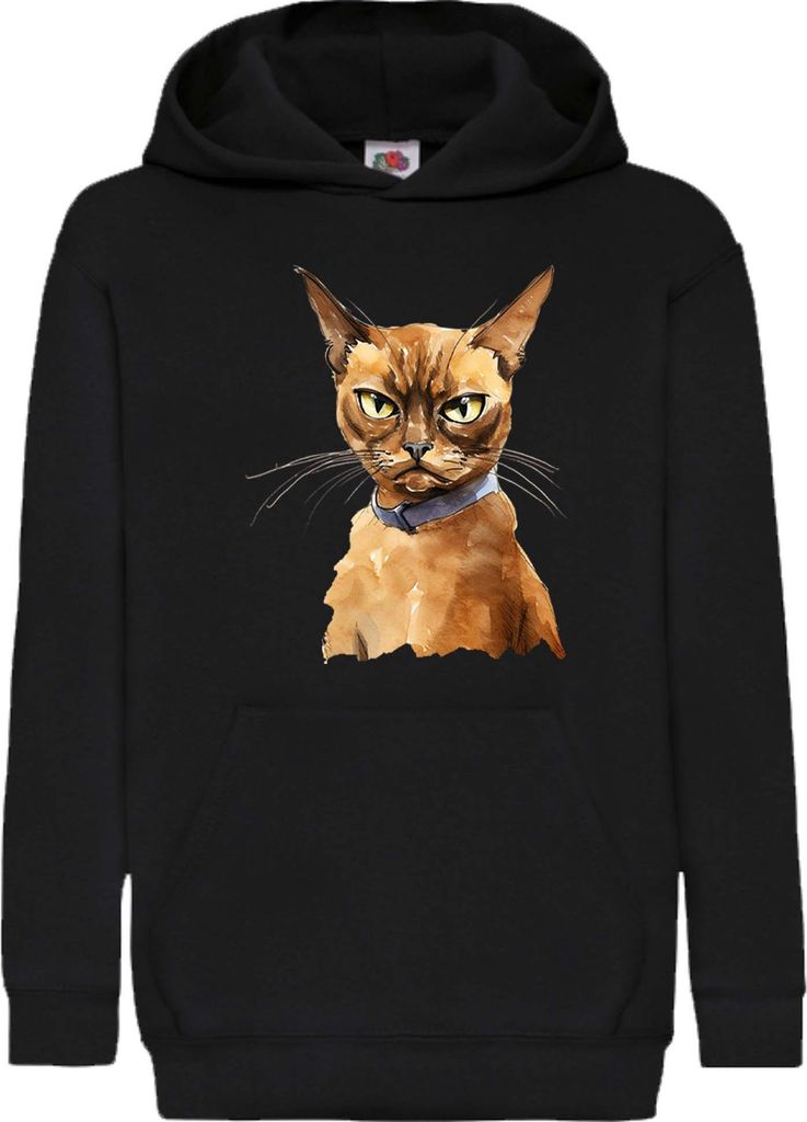 Kinder Kapuzenpullover Funny Cats Breeds Burmese Cat 020, 9-11 Jahr - 140 / Schwarz