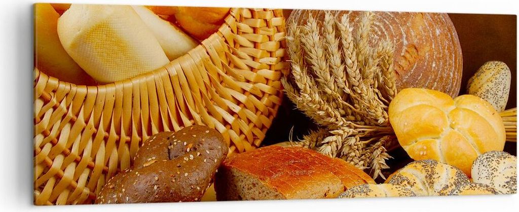 Bild auf Leinwand - Leinwandbild - Bäckerei Brot Essen - 140x50cm - Wand Bild - Wanddeko - Leinwanddruck - Bilder - Kunstdruck - Wanddekoration - ...