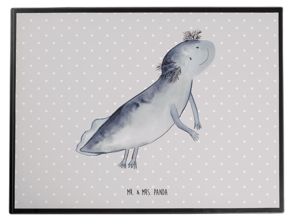 Mr. & Mrs. Panda Schreibunterlage Axolotl Schwimmen - Grau Pastell - Geschenk, schreibtischunterlage, Lurch, schreibauflage, Optimistisch, Lösunge...