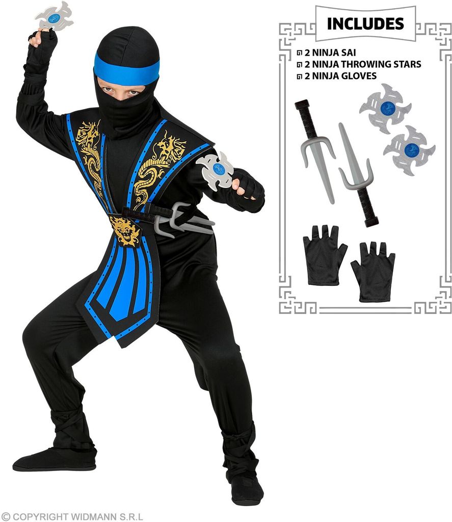 Costume da Kombat Ninja per bambini blu Immagine del prodotto 