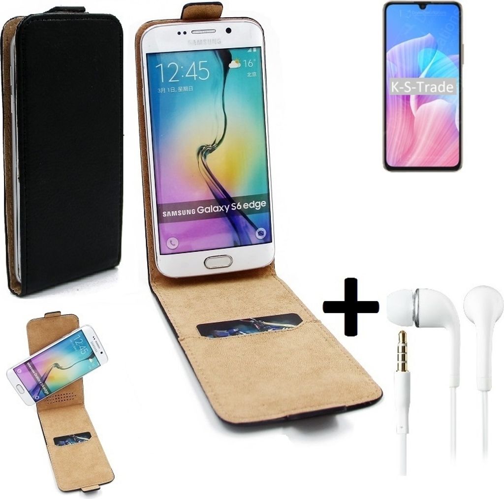 K-S-Trade Handyhülle + Kopfhörer kompatibel mit Huawei Enjoy Z 5G 360° Flipstyle Schutzhülle Smartphone Tasche Case Flip cover schwarz 1x