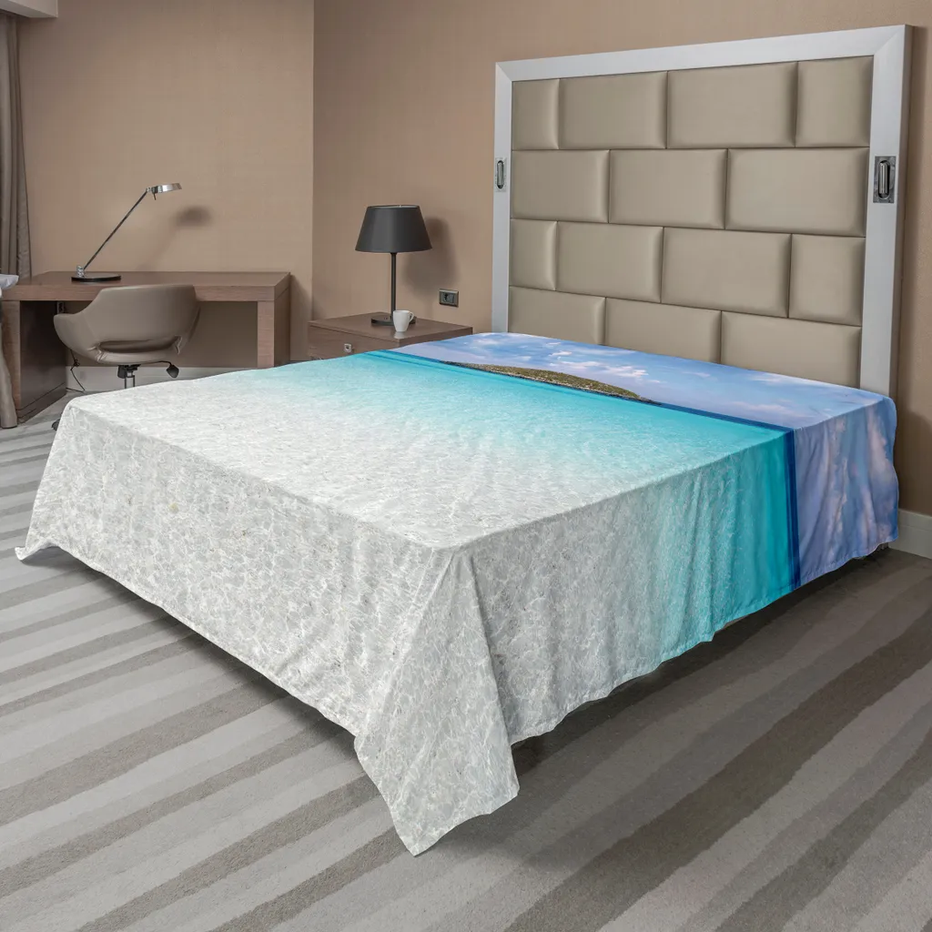 Drap de lit Doux Confortable Imprimé Île de Rêve Turquoise 260x228 cm