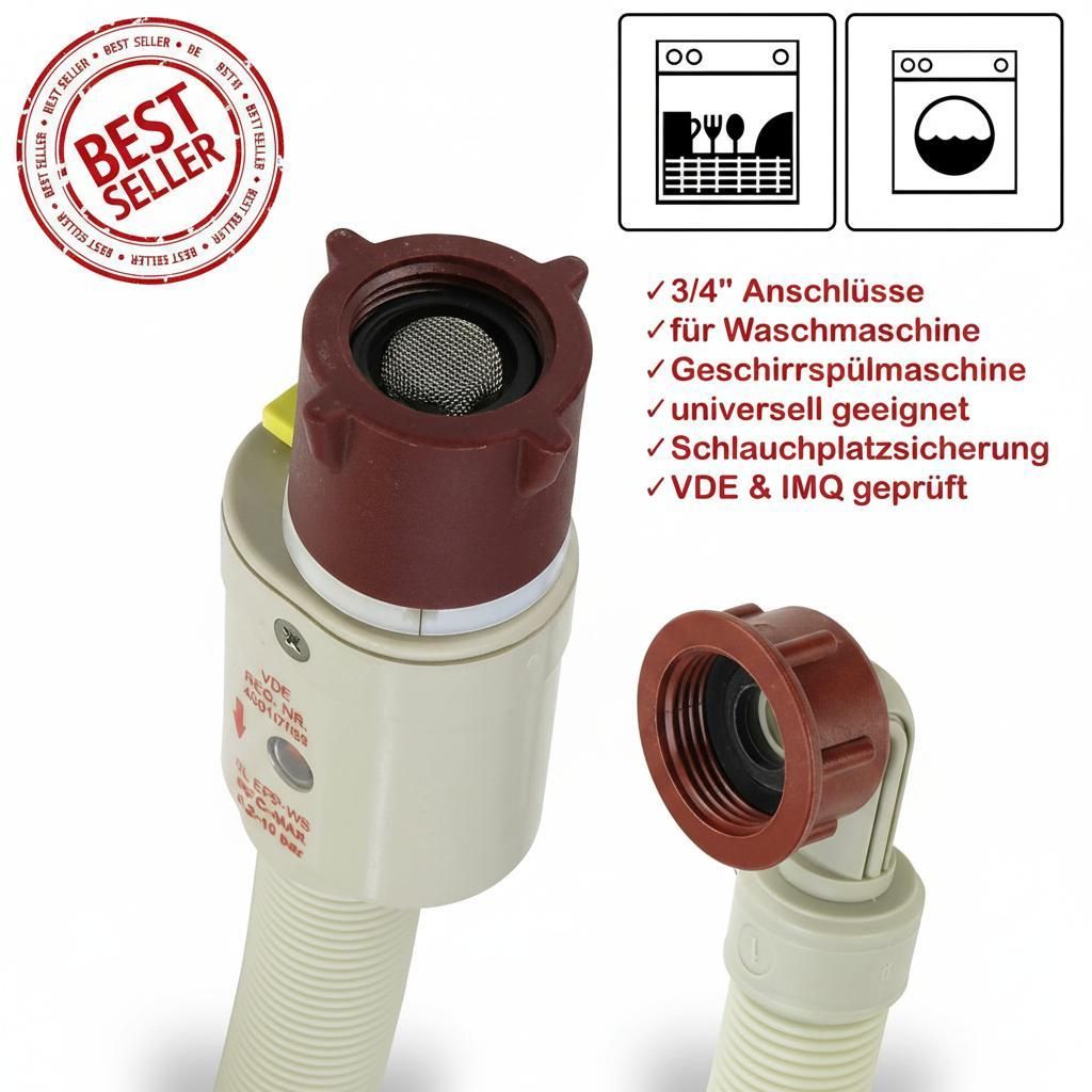 Water-Safe Anschlussschlauch für Waschmaschine und Geschirrspüler mit Aqua-Stop 3/4 Zoll Winkel/Gerade inkl. Dichtung Wasserzulaufschlauch univer...