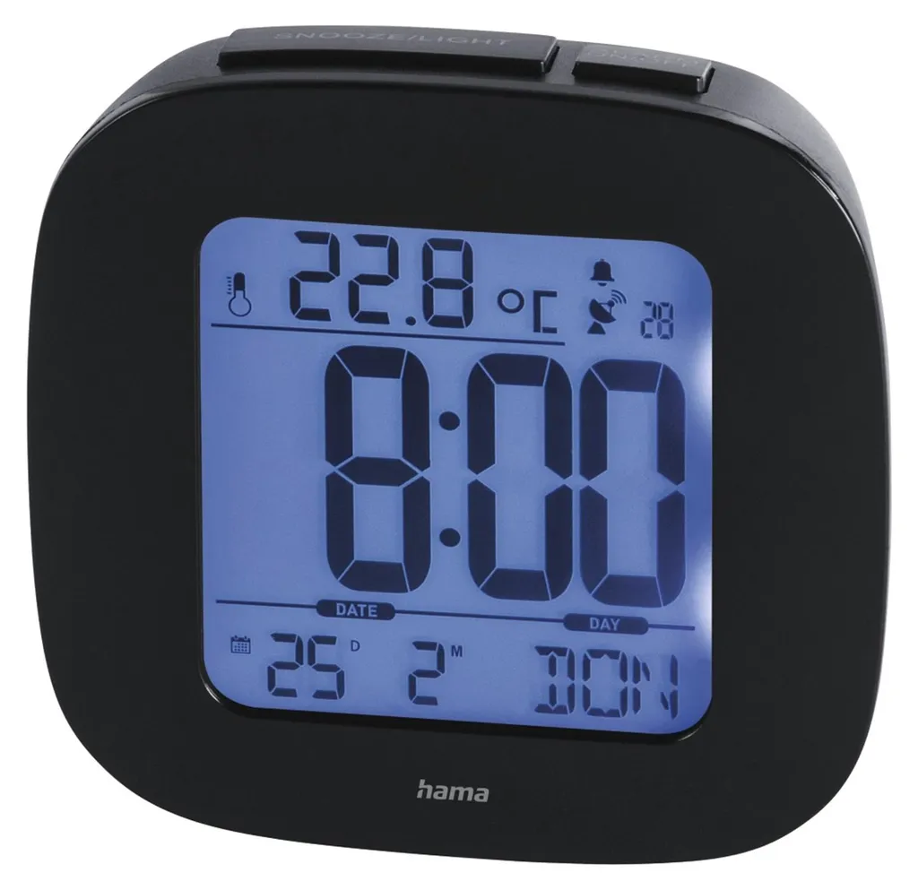 Réveil matin numérique avec thermomètre intérieur noir format compact