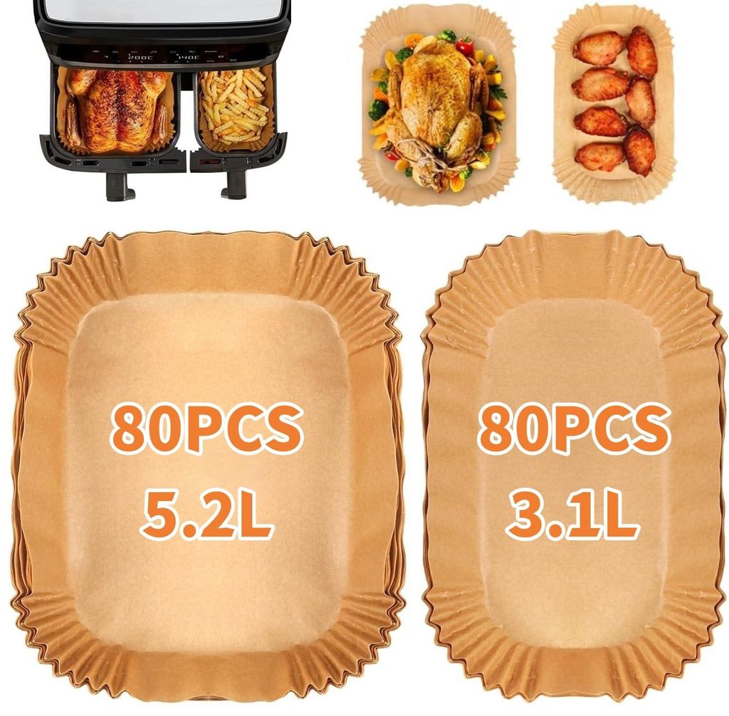 160 Stück Backpapier für Heißluftfritteusen-Zubehör für Tefal 5,2/3,1L Dual Easy Fry, Backpapier für Heißluftfritteusen mit Doppelkorb, komp...