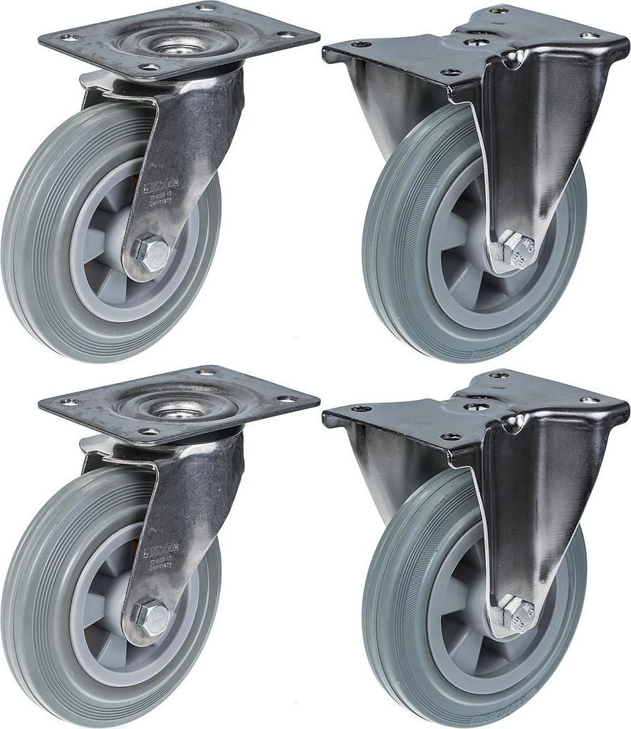 160mm 6" Edelstahlrollen grau Gummi, drehbar & fest, 540kg, 4er Set