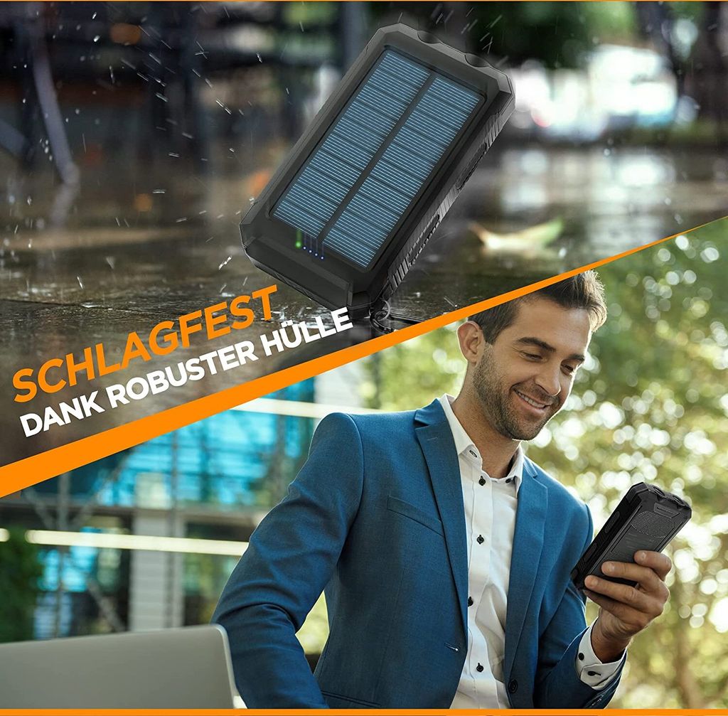 Solar Powerbank 30.000 mAh Tragbares Ladegerät Externer Produktbild 7