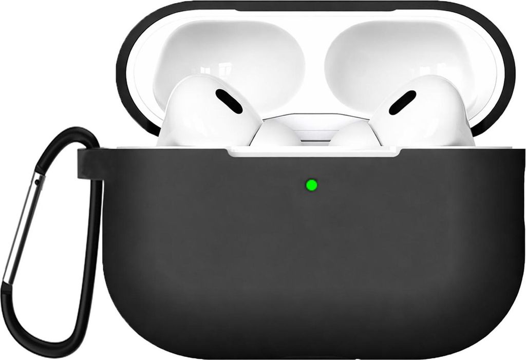 AirPods Pro 2 Silikon Schutzhülle mit Karabiner, Soft Touch Case, stoßfeste Hülle, rutschfest, 360° Schutz, Schwarz