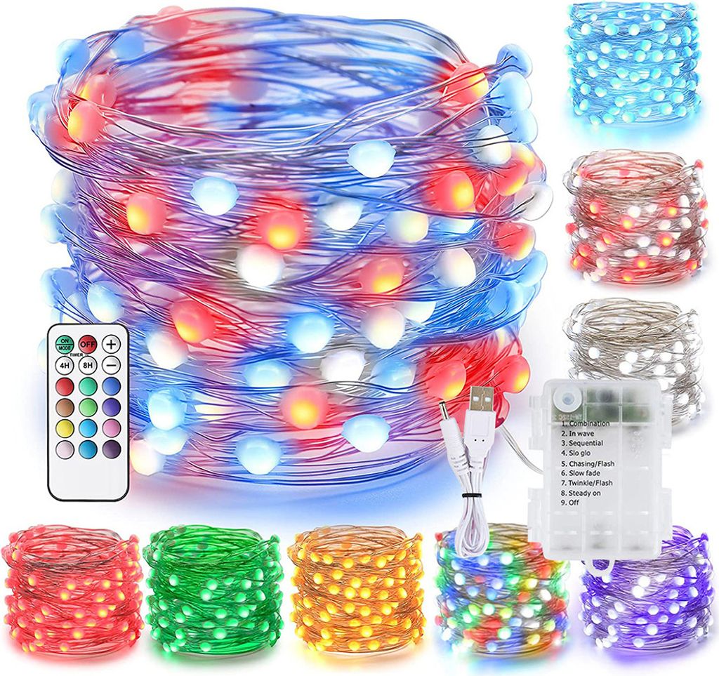 3m LED RGB Bunt Lichterkette Wasserdicht 12 Lichtsmodi USB Batteriebetrieben mit Fernbedienung für Innen Party Garten Weihnachten