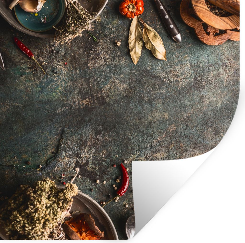 MuchoWow Wandtattoo Wandsticker Wandaufkleber Marmor - Gemüse - Herbst - Kürbis - Rustikal - Kräuter 50x50 cm Selbstklebend und Repositionierb...