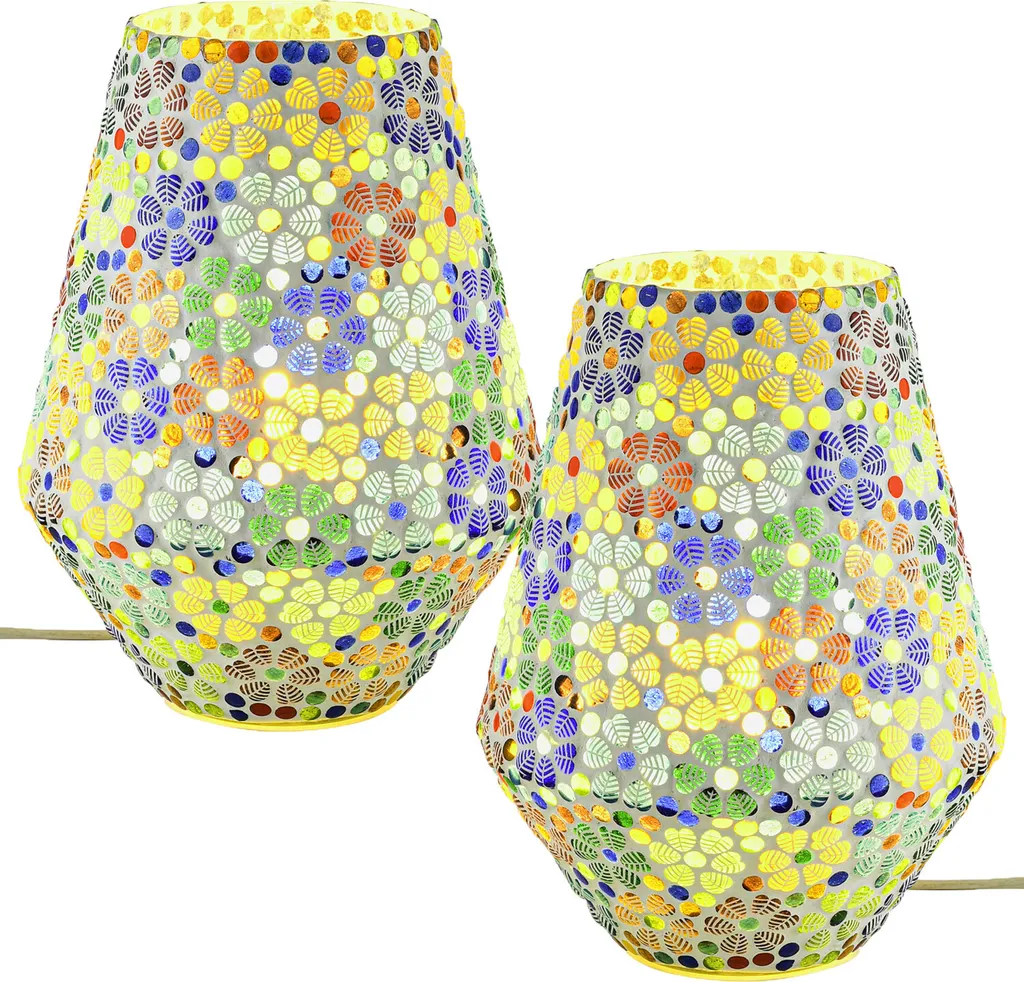 set di 2 lampade da tavolo boho decorative lampada da comodino in vetro mosaico ficus -3-