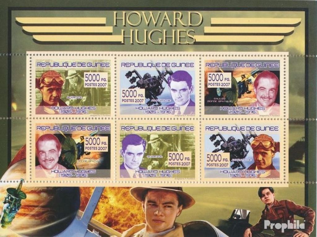 Briefmarken Guinea 2007 Mi 5238-5243 Kleinbogen (kompl. Ausgabe) postfrisch Howard Hughes (1905-1976)