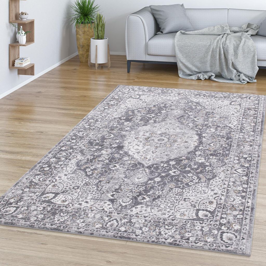 TT Home Wohnzimmer Teppich Kurzflor Used Look Umrandung Produktbild 