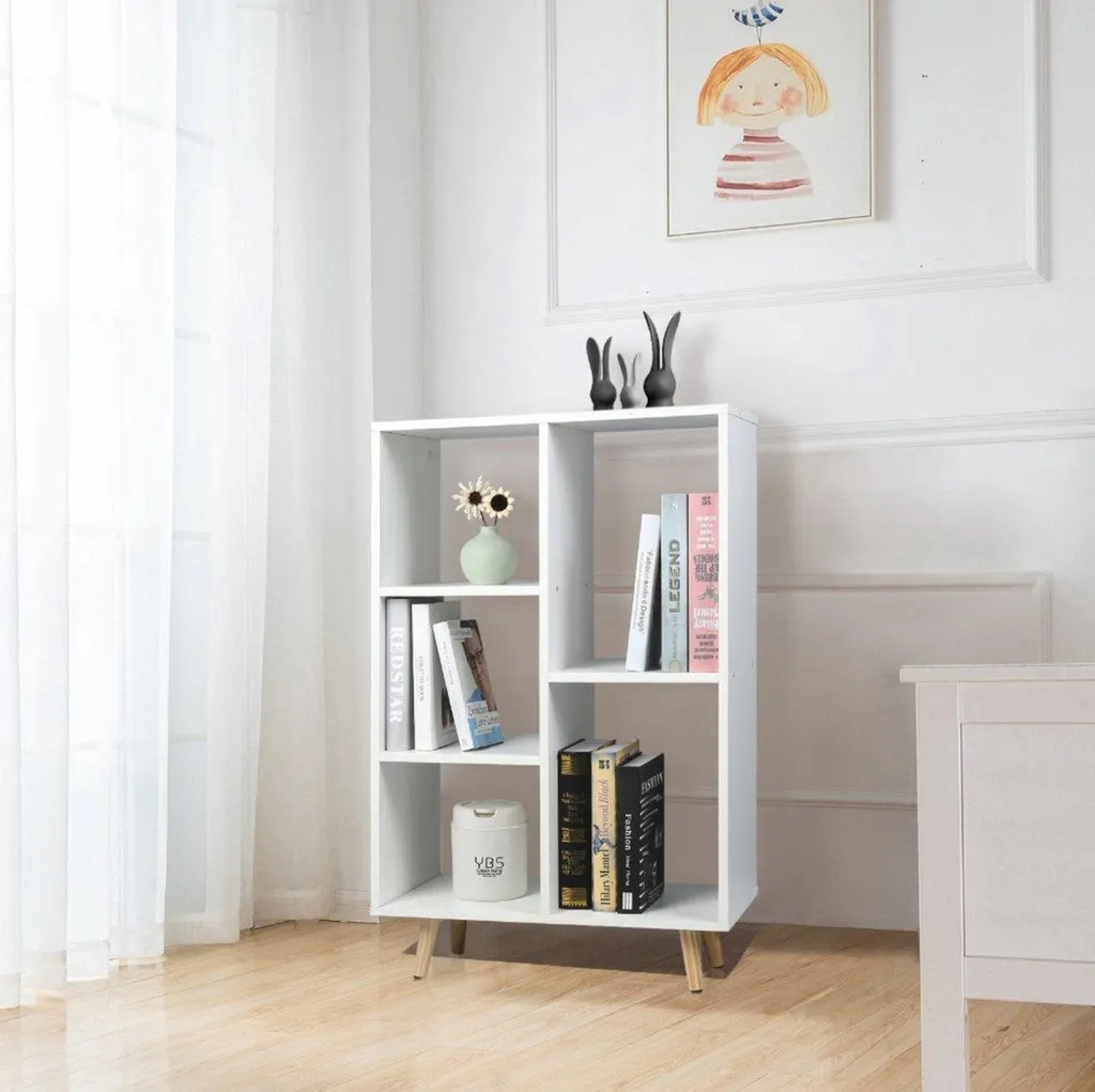 Bolt Edge Bibliothèque Blanche - 5 Compartiments en Bois sur Pieds