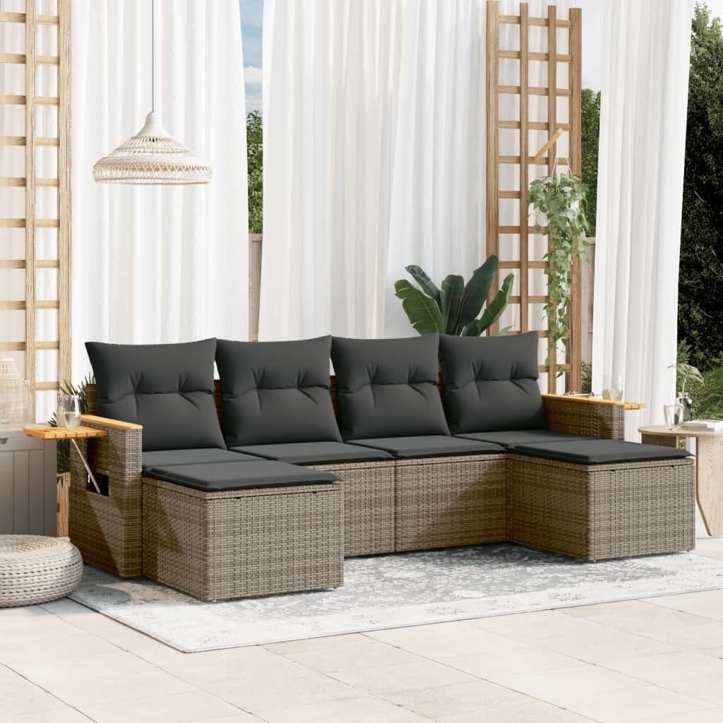 6-tlg. Garten-Sofagarnitur mit Kissen Grau Poly Rattan 3227061