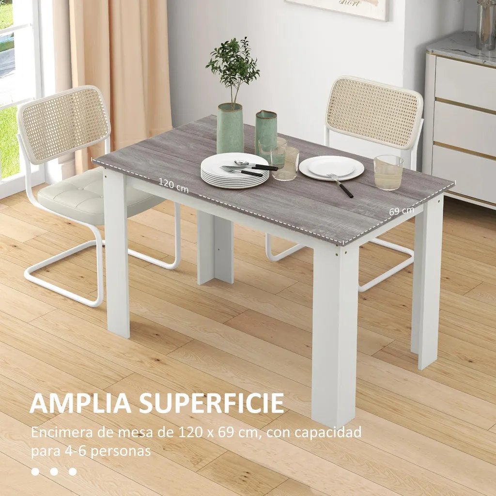 Table à manger rectangulaire 120x69x75 cm gris foncé pour 4 à 6 personnes