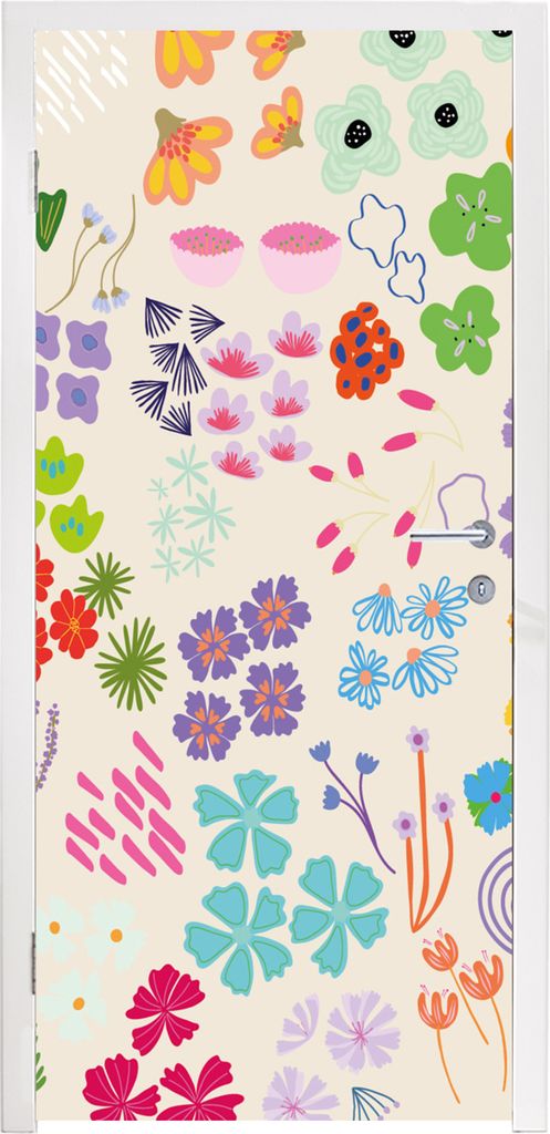 MuchoWow Türtapete Selbstklebende Türfolie Blume - Muster - Anemone 85x215 cm Türposter Türaufkleber Klebefolie Türklebefolie - Aufkleber f...