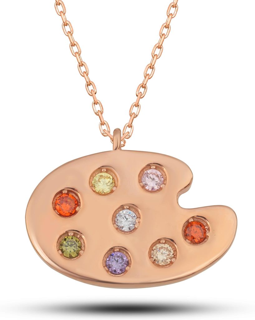 925 Silber Kette Paletten-Design – Elegante Halskette Rosegold mit bunten Zirkonia