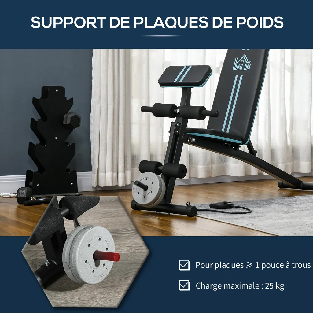 Banc de musculation pliable en acier avec dossier réglable multi-positions - 7