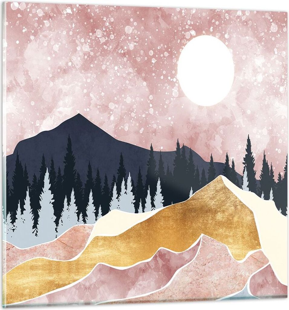 Bilder auf glas - Einteilig - Grafik Modern Landschaft - 50x50cm - Glasbilder - Wandbilder - Bilder - zum Aufhängen bereit - Wanddekoration aus Gl...