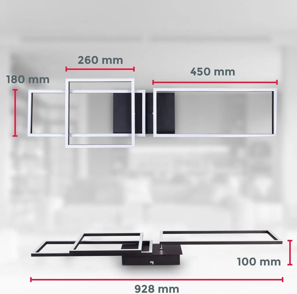 Plafonnier LED noir rectangulaire 40W 4000lm avec télécommande dimmable