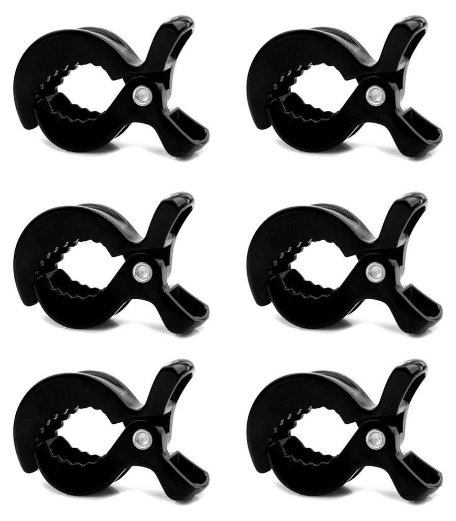 6 Stück Universal-Kinderwagenklammern, Zubehör für Kinderwagen, Clips zur Befestigung von Babyschalen und Spielzeug, Schwarz