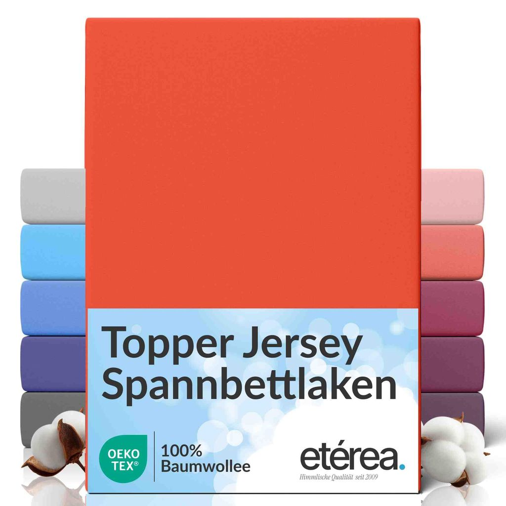 etérea Topper Jersey Spannbettlaken 180x200 - 200x200 cm – 100 % Baumwolle, formstabil & pflegeleicht - Terra