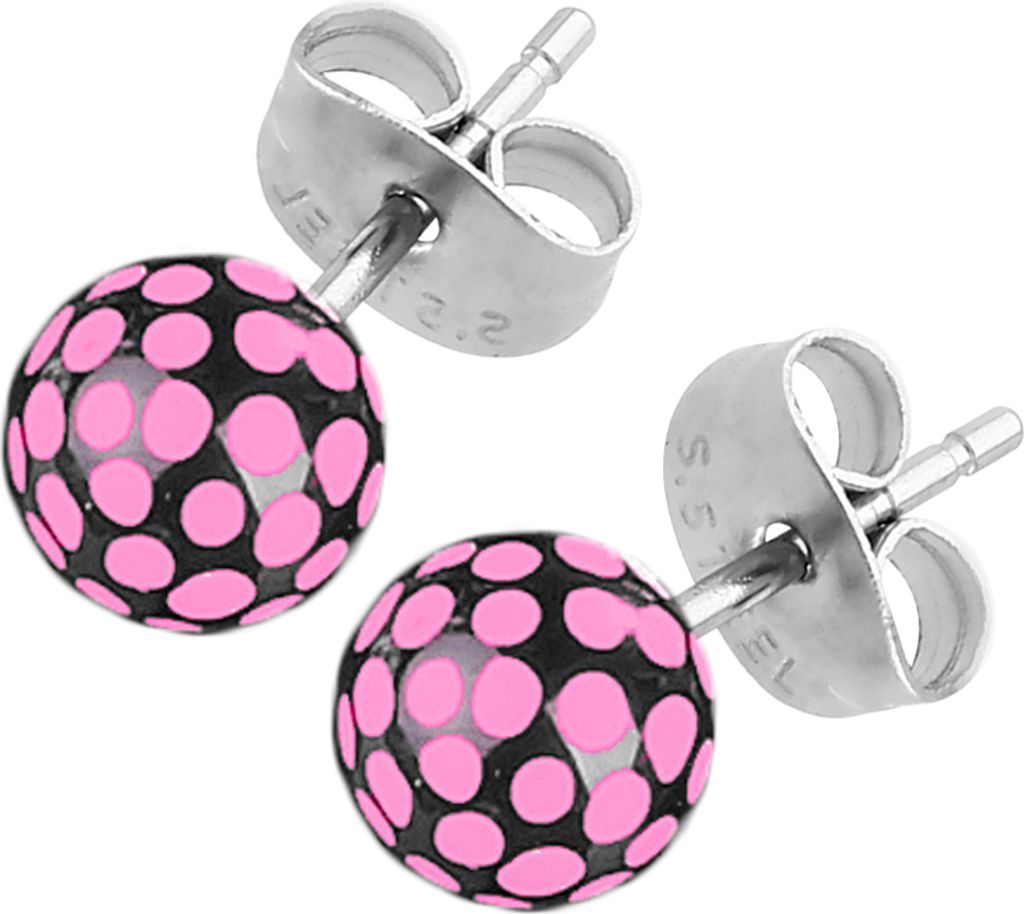 viva-adorno 1 Paar Damen Ohrstecker gepunktet Edelstahl Ohrringe Acryl Kugeln Punkte verschiedene Farben Z214,8 schwarz/weiß