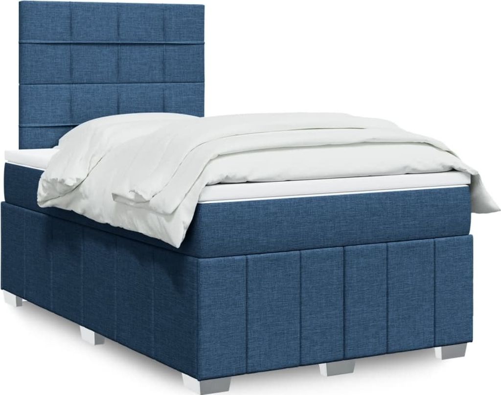 Schlichtes Boxspringbett mit Matratze - Blau 120x190 cm Stoff Design Klassische Betten 2316891