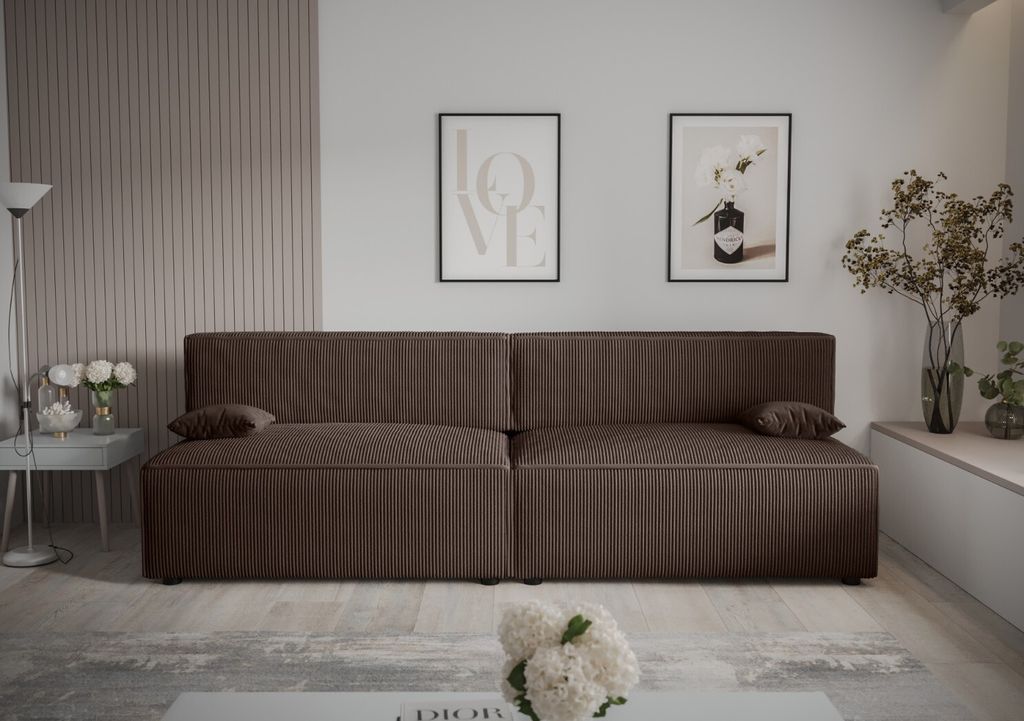 Roe Furniture | Schlafsofa - MIRA X2 - 262 cm - Braun - Mit Schlaffunktion und Bettkasten - Sofa - Sofabett