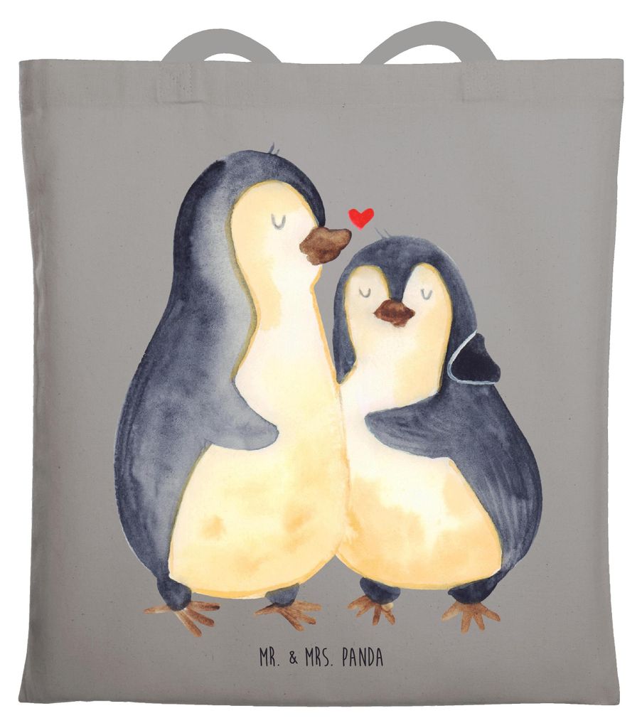 Mr. & Mrs. Panda Tote Bag Pinguine Einschlafen - Light Grey - Geschenk, Valentinstag, für Frauen, Freundin, Jutebeutel, Partner, Beutel, Shopping ...
