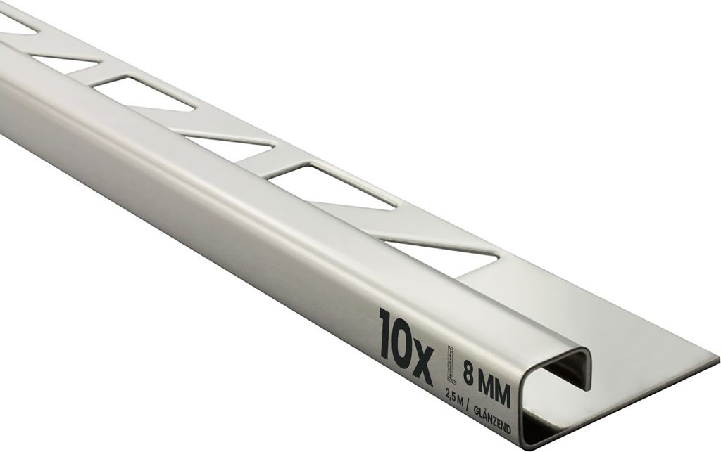 10x Quadrat Edelstahlschiene Fliesenprofil Fliesenschiene L250cm 8mm glänzend