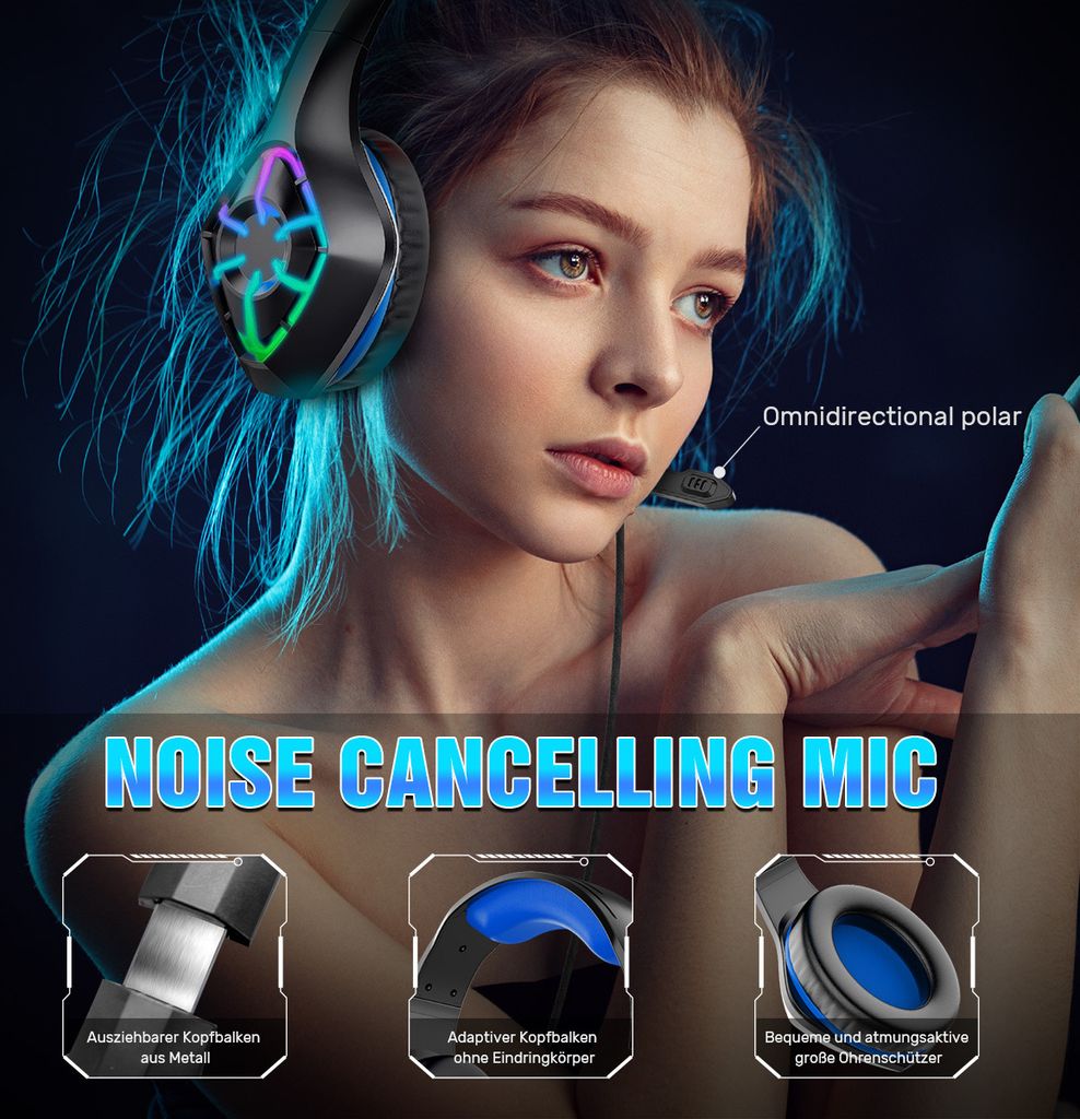 7MAGIC Gaming-Headset für PS4, PS5 PC, Xbox One, iPod, Produktbild 6